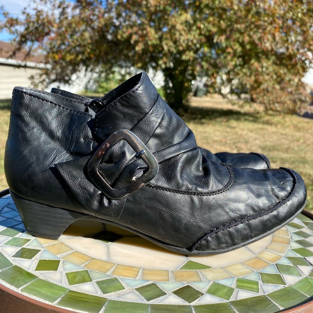 Reiker black ankle ruched slouch boots fur lined steampunk victorian Size 40